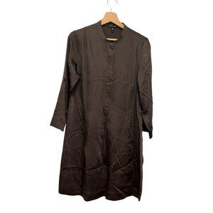 Eileen Fisher Green Tencel Relaxed Fit Button-Up Tunic Midi Dress Women's Size S